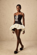 Flowering Girl Women Bérengère color-blocked bowknot polka-dot mini dress