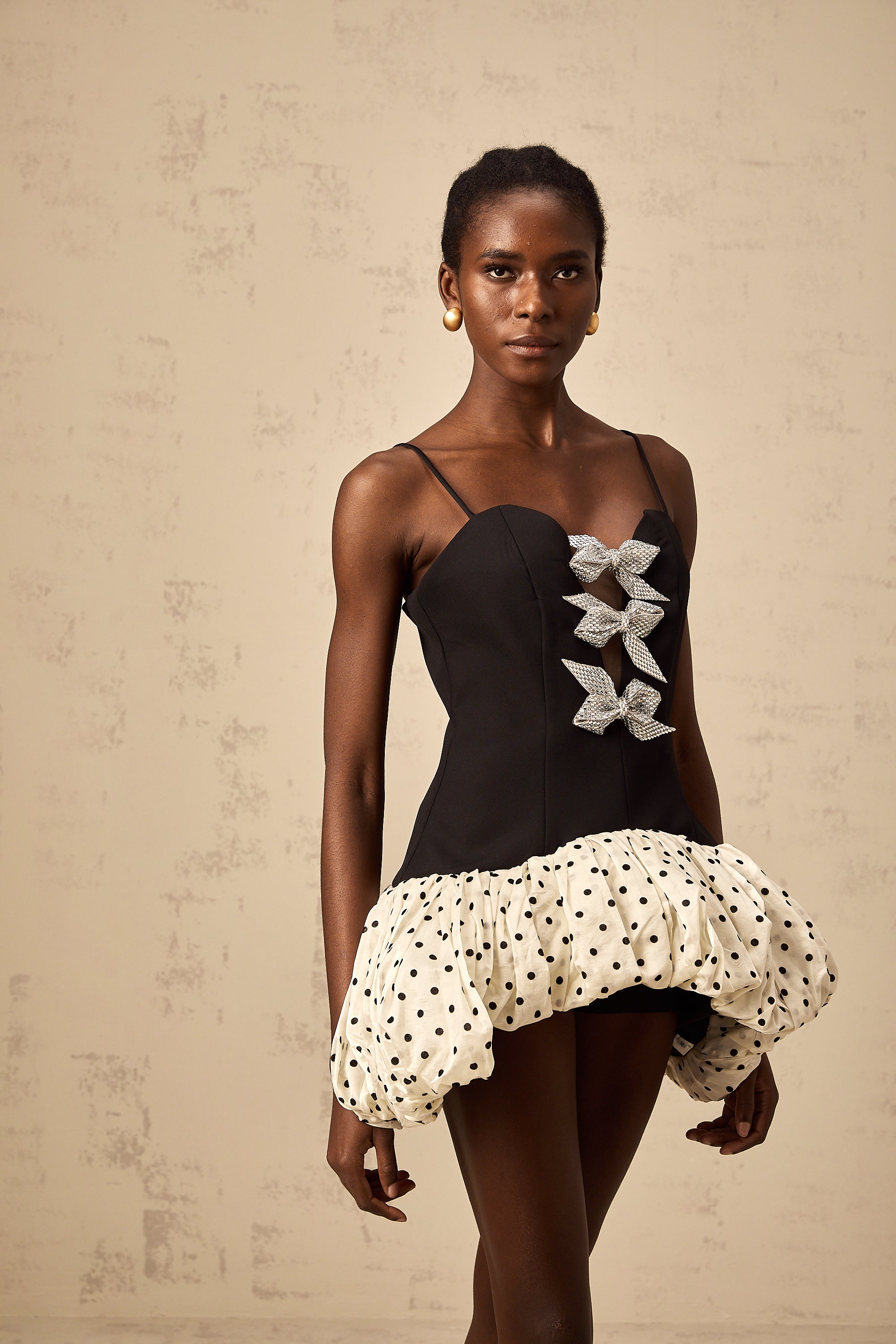Flowering Girl Women Bérengère color-blocked bowknot polka-dot mini dress