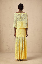 Flowering Girl Women Ursula yellow cape-design chantilly-lace maxi dress