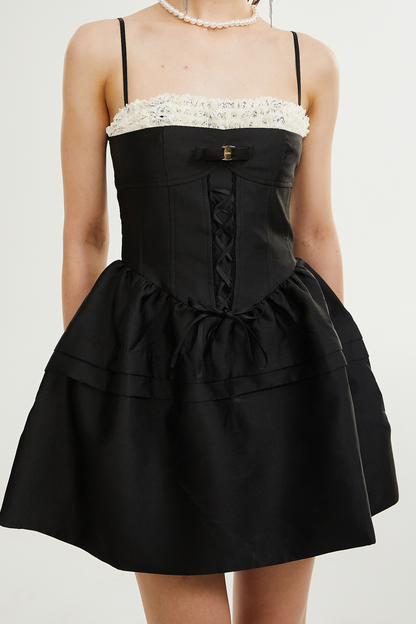 Eliza lace-trim flared mini dress