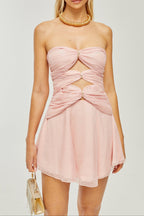 Flowering Girl Women Cut-Out Pleated Off-Shoulder Mini Dress In Pink