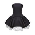Lucie Black Petal-Layered Strapless Corset Mini Dress