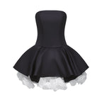 Lucie Black Petal-Layered Strapless Corset Mini Dress