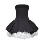 Lucie Black Petal-Layered Strapless Corset Mini Dress