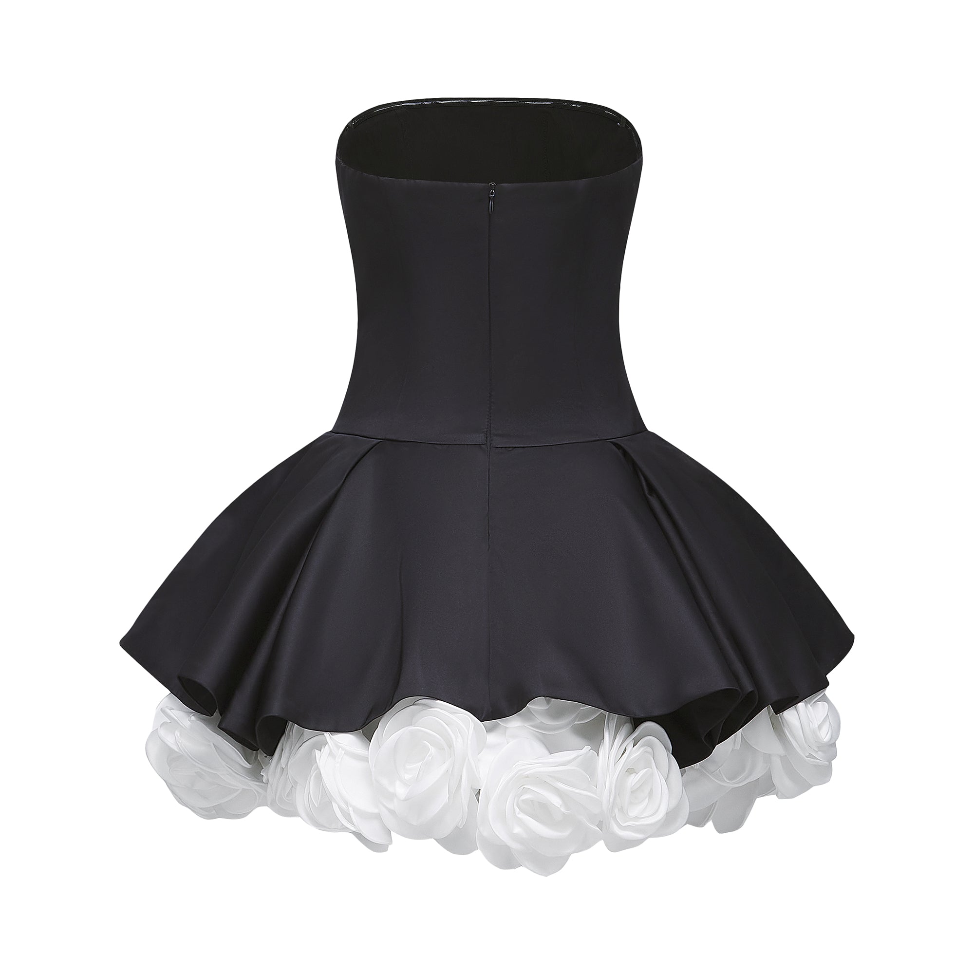 Lucie Black Petal-Layered Strapless Corset Mini Dress