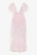 ruffle tulle atop floral lace mini dress in pink