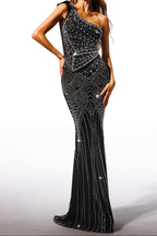 Ferina Skew Collar Diamond Maxi Dress