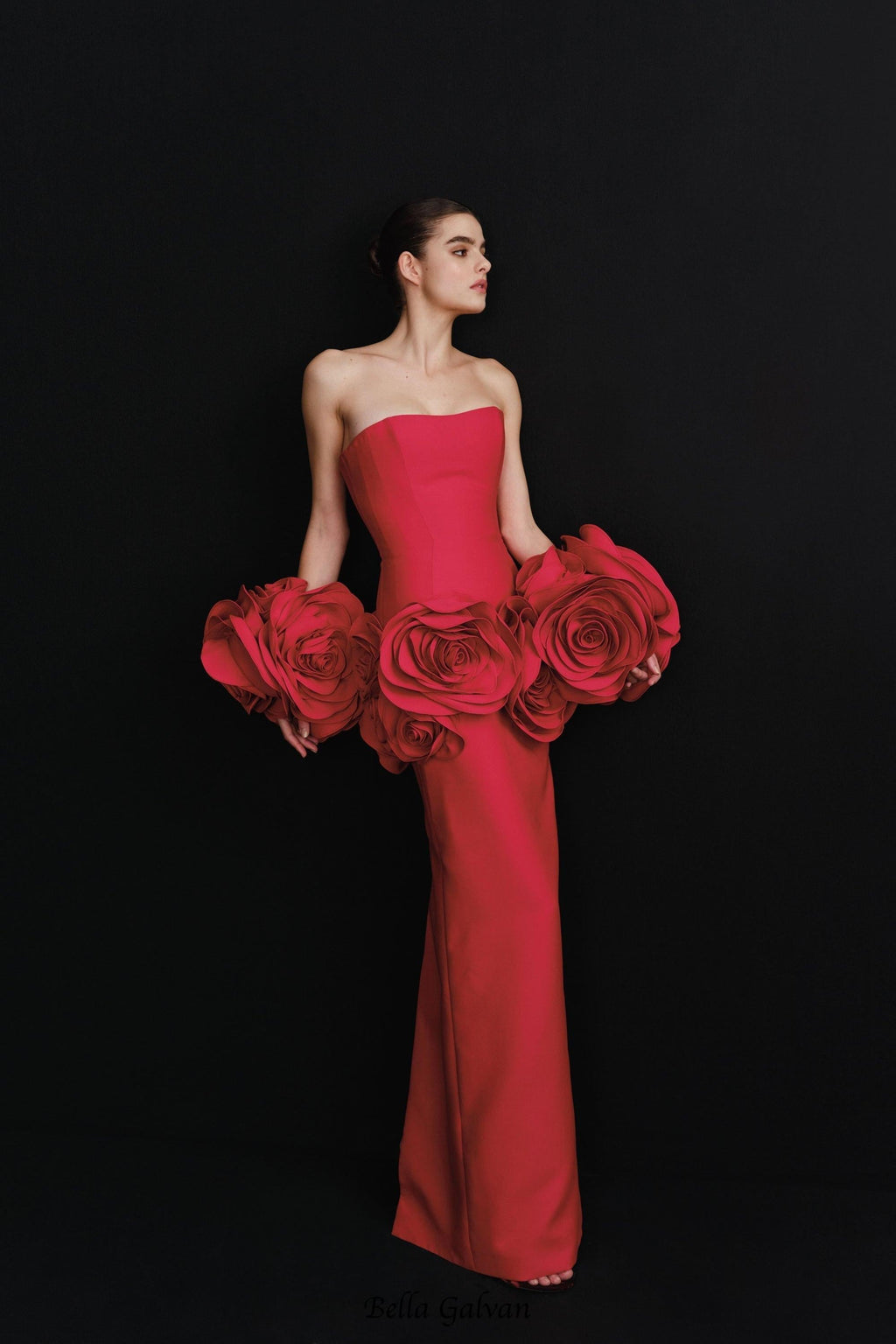 Flowering Girl Women red strapless maxi dress with flower embellishments