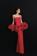 Flowering Girl Women red strapless maxi dress with flower embellishments