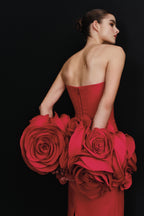 Flowering Girl Women red strapless maxi dress with flower embellishments