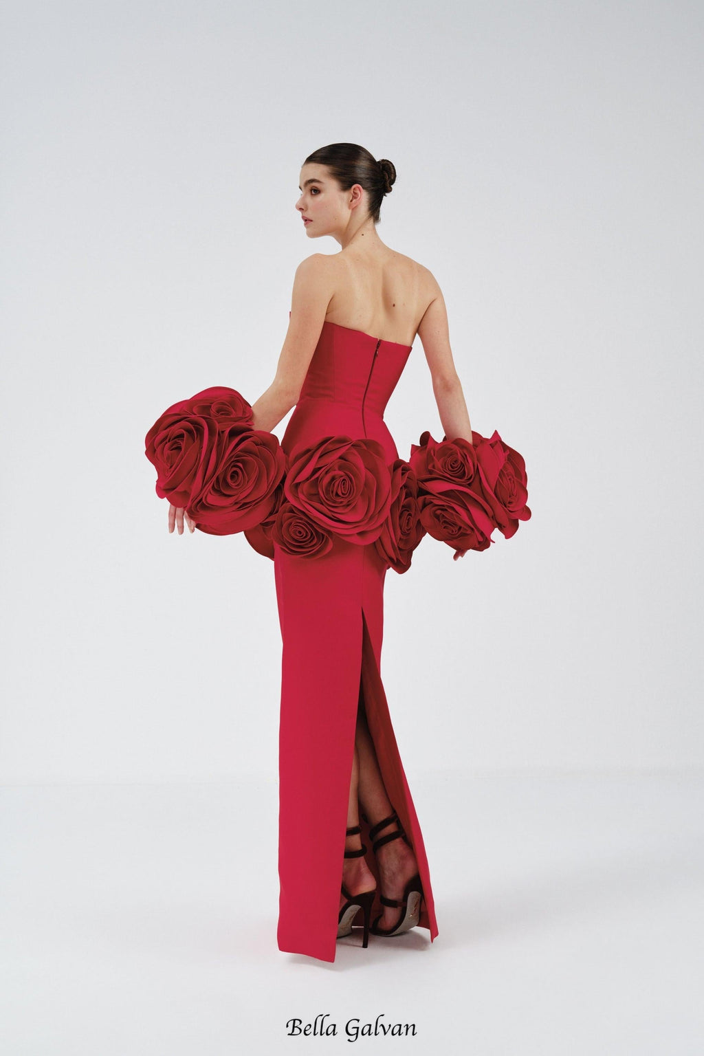 Flowering Girl Women red strapless maxi dress with flower embellishments