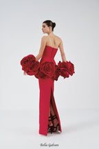 Flowering Girl Women red strapless maxi dress with flower embellishments