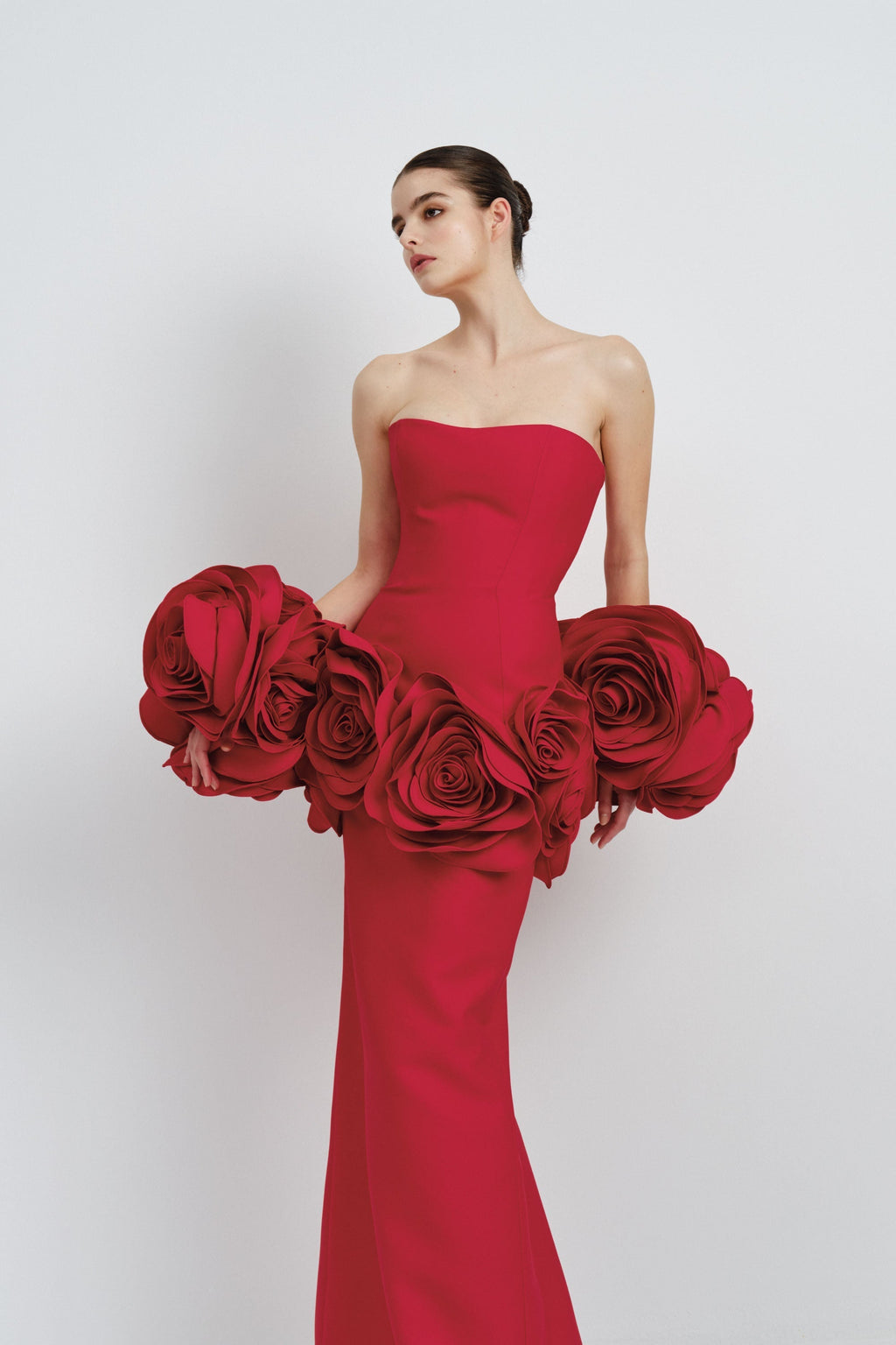 Flowering Girl Women red strapless maxi dress with flower embellishments