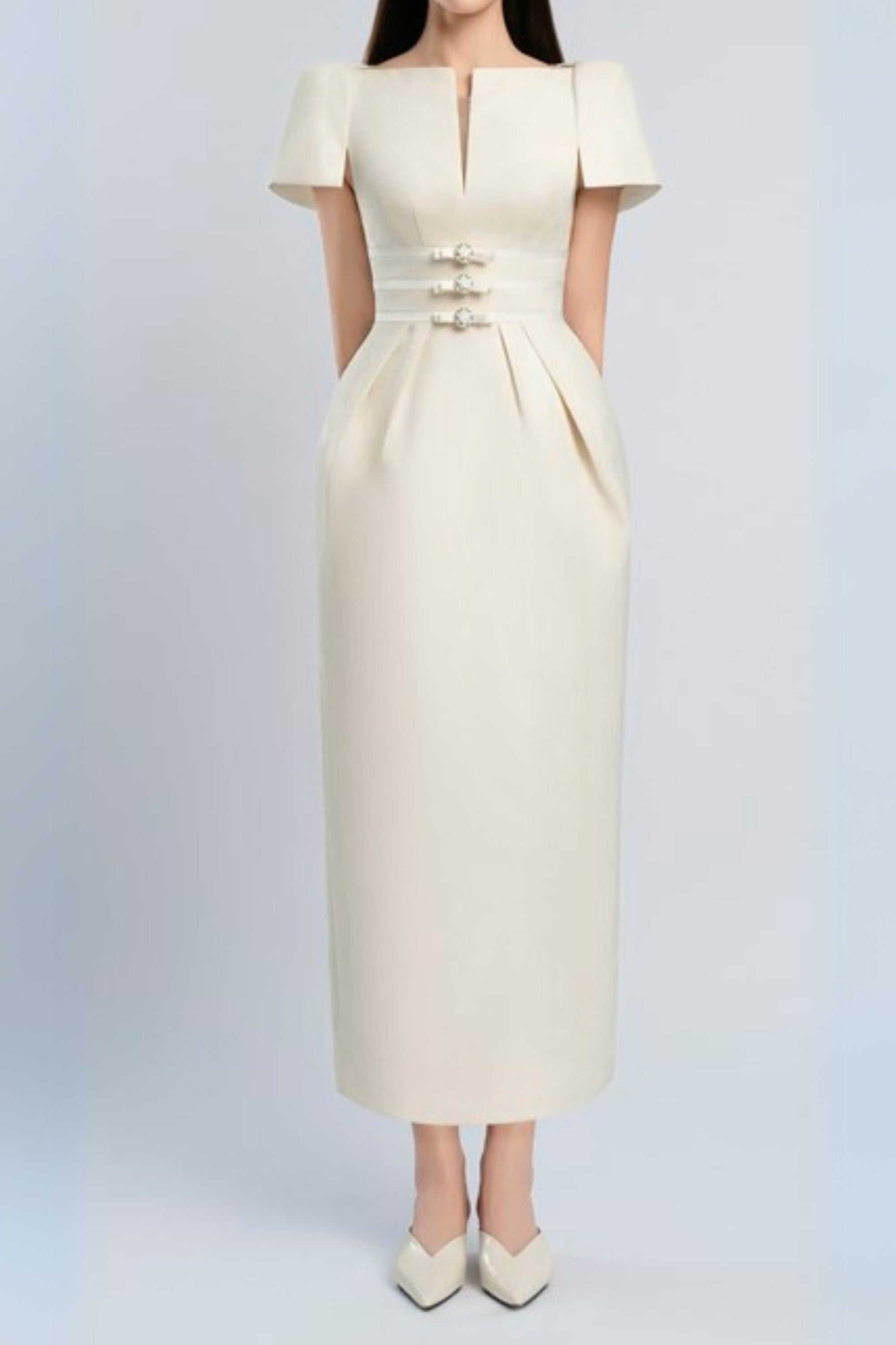 Flowering Girl Women v-Cut Neckline Maxi Dress In Beige