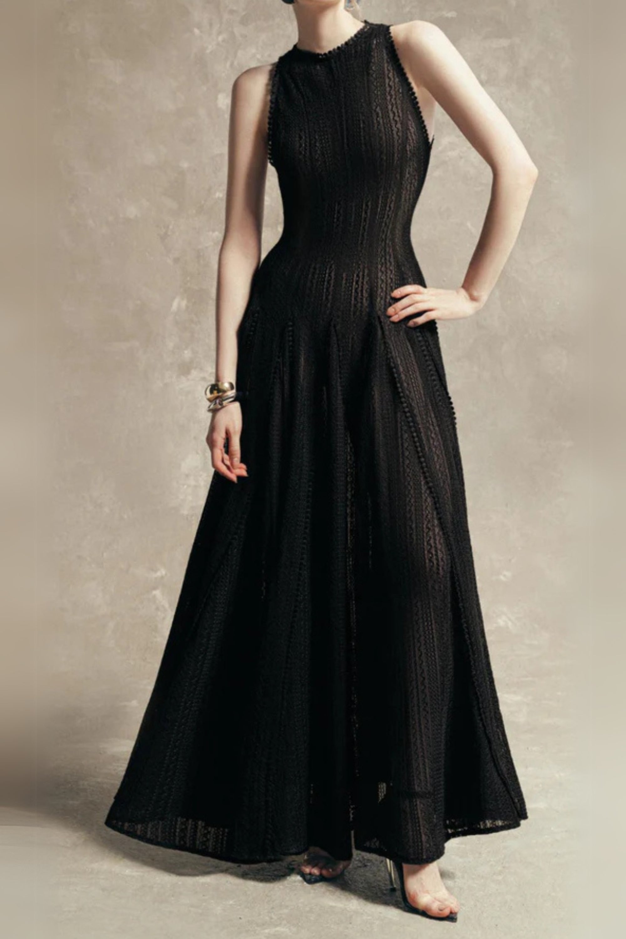 Flowering Girl Women Sleeveless Lace Crochet Maxi Dress In Black