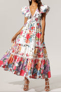 Violet Backless Ruffle Floral Printed Maxi Dress