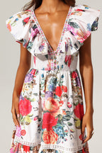 Violet Backless Ruffle Floral Printed Maxi Dress
