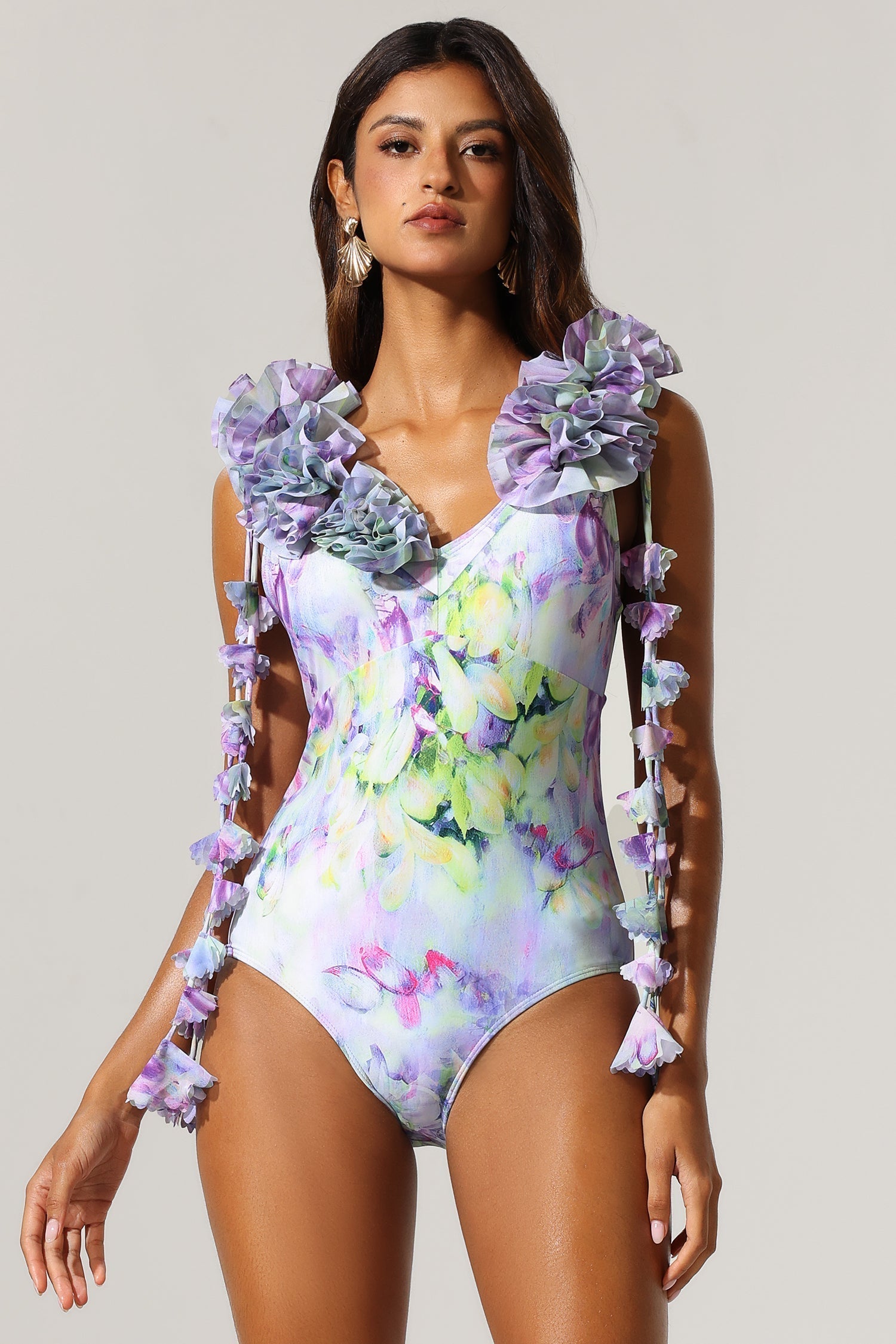 Flowering Girl Women Loyisa Halter V-Neck Floral Printed Tassel Swimwear And Skirt Two-Piece Set