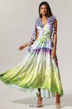 Flowering Girl Women Loyisa Halter V-Neck Floral Printed Tassel Swimwear And Skirt Two-Piece Set