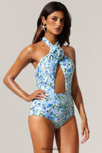 Flowering Girl Women Tulip Floral Printed High Slit Swimwear And Skirt Two-Piece Set