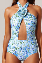 Flowering Girl Women Tulip Floral Printed High Slit Swimwear And Skirt Two-Piece Set