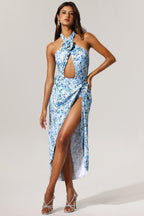 Flowering Girl Women Tulip Floral Printed High Slit Swimwear And Skirt Two-Piece Set