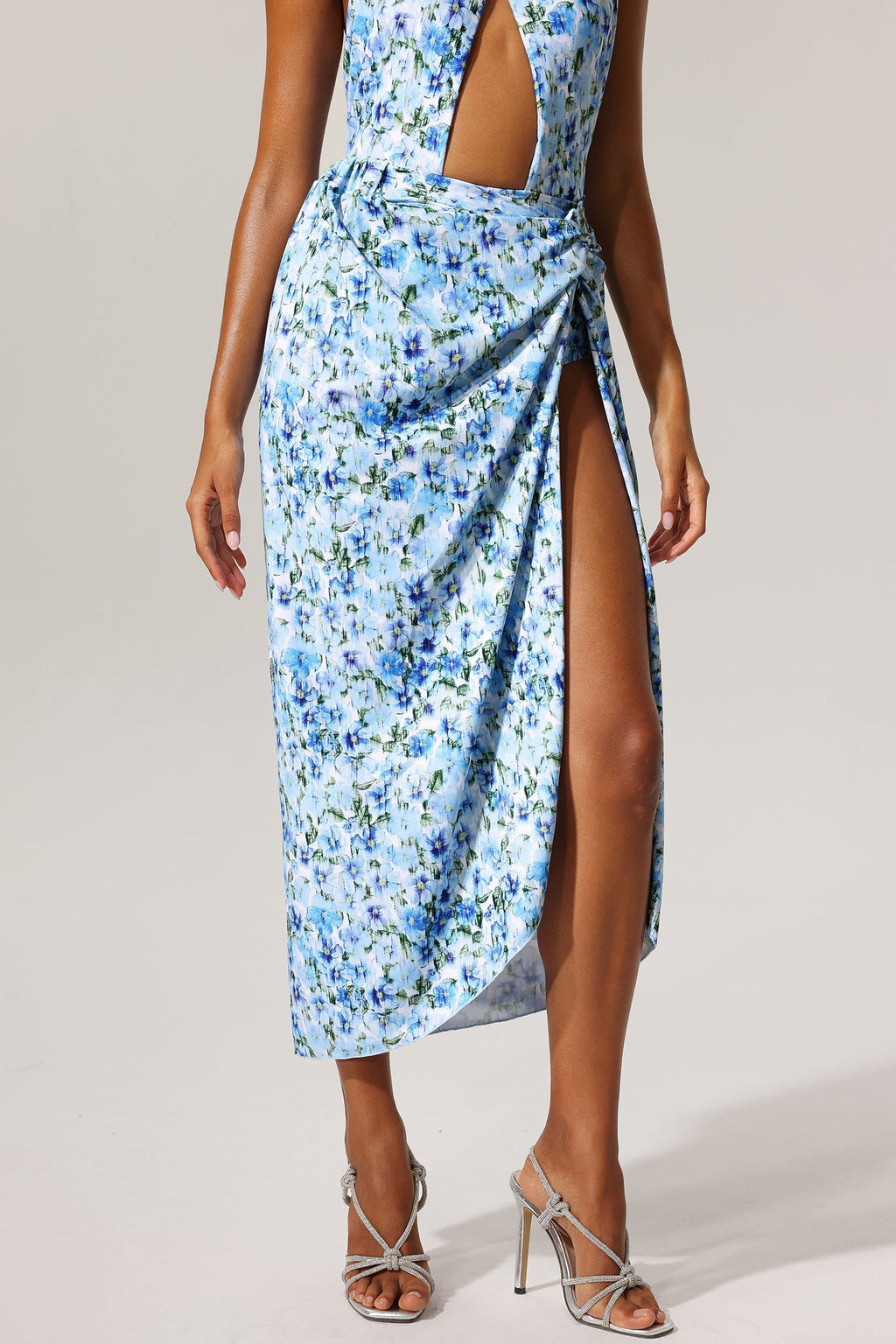 Flowering Girl Women Tulip Floral Printed High Slit Swimwear And Skirt Two-Piece Set