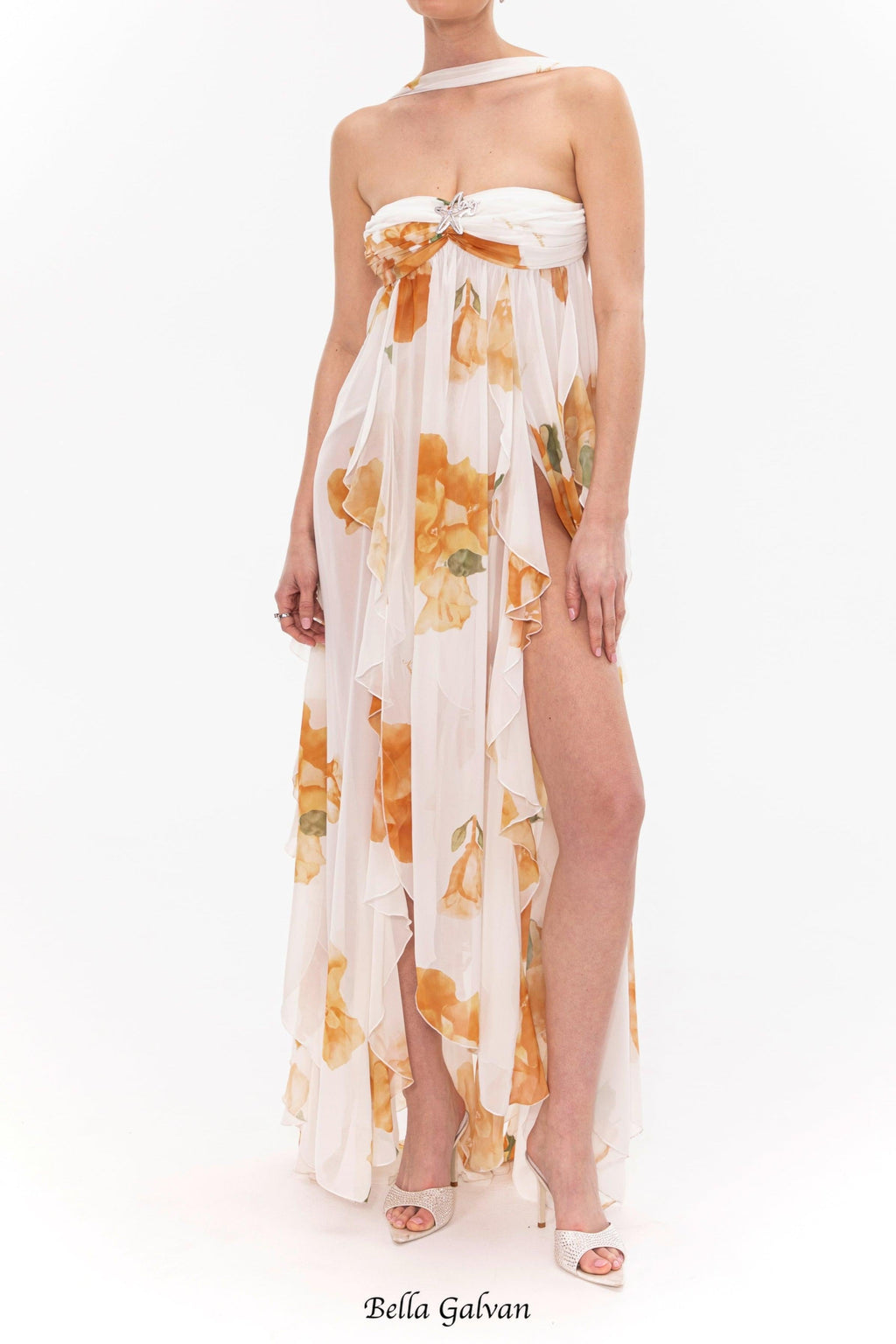 Flowering Girl Women joanna Floral Halter Backless Split Maxi Dress