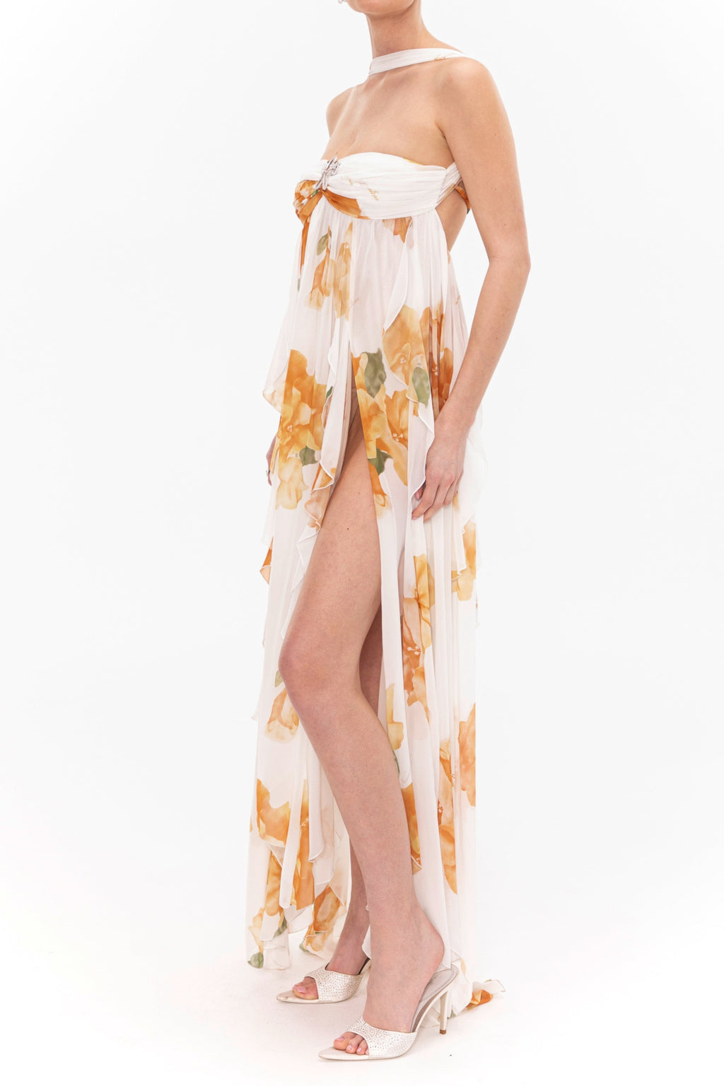 Flowering Girl Women joanna Floral Halter Backless Split Maxi Dress