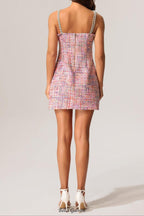 joanna Round Neck Bradde Chain Sleeveless Tweed Mini Dress