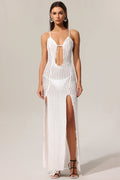 Flowering Girl Women Xlyia Halter Hollow Out High Slit Maxi Dress