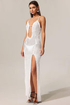 Flowering Girl Women Xlyia Halter Hollow Out High Slit Maxi Dress
