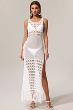 Flowering Girl Women Serena Sleeveless Hollow Out High Slit Tassels Maxi Dress