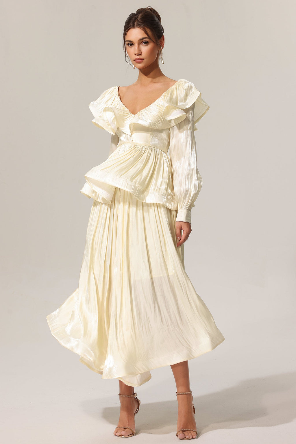 jennifer Folds V-Neck Long Sleeves Top And Skirt Two-Piece Set