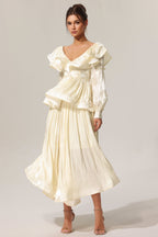 jennifer Folds V-Neck Long Sleeves Top And Skirt Two-Piece Set