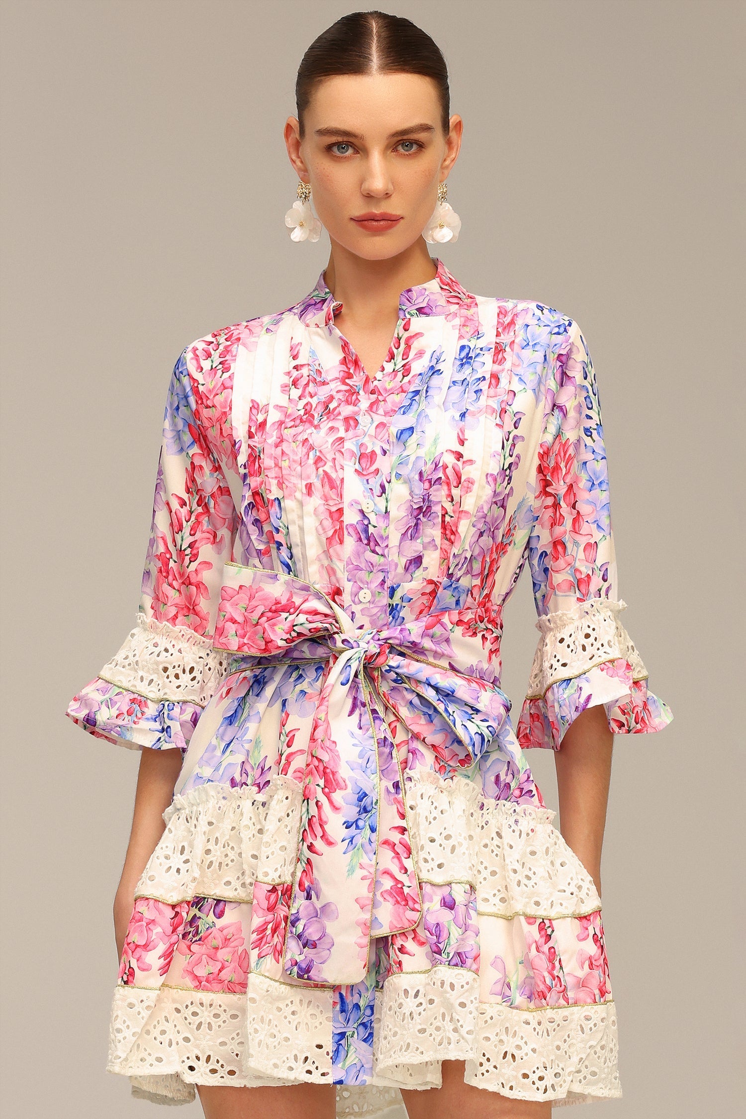 Zohara Lace Floral Printed Mini Dress