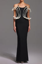 Flowering Girl Women tiffany Pearl Bandage Sleeveless Maxi Dress in black