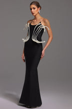 Flowering Girl Women tiffany Pearl Bandage Sleeveless Maxi Dress in black