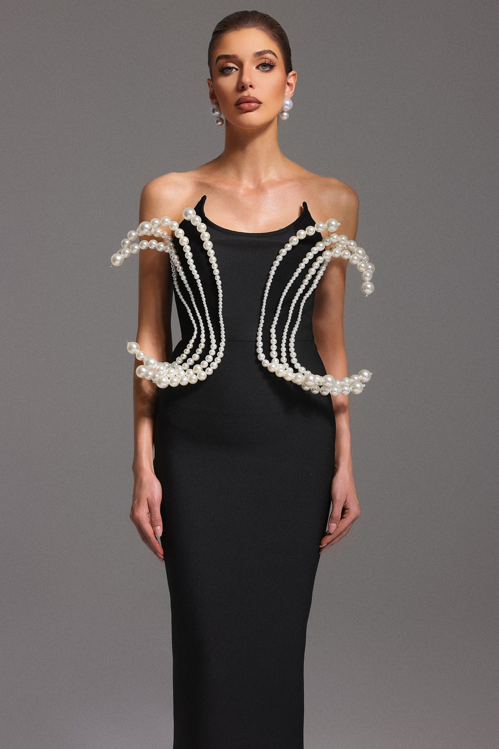 Flowering Girl Women tiffany Pearl Bandage Sleeveless Maxi Dress in black