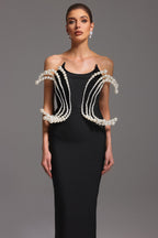 Flowering Girl Women tiffany Pearl Bandage Sleeveless Maxi Dress in black