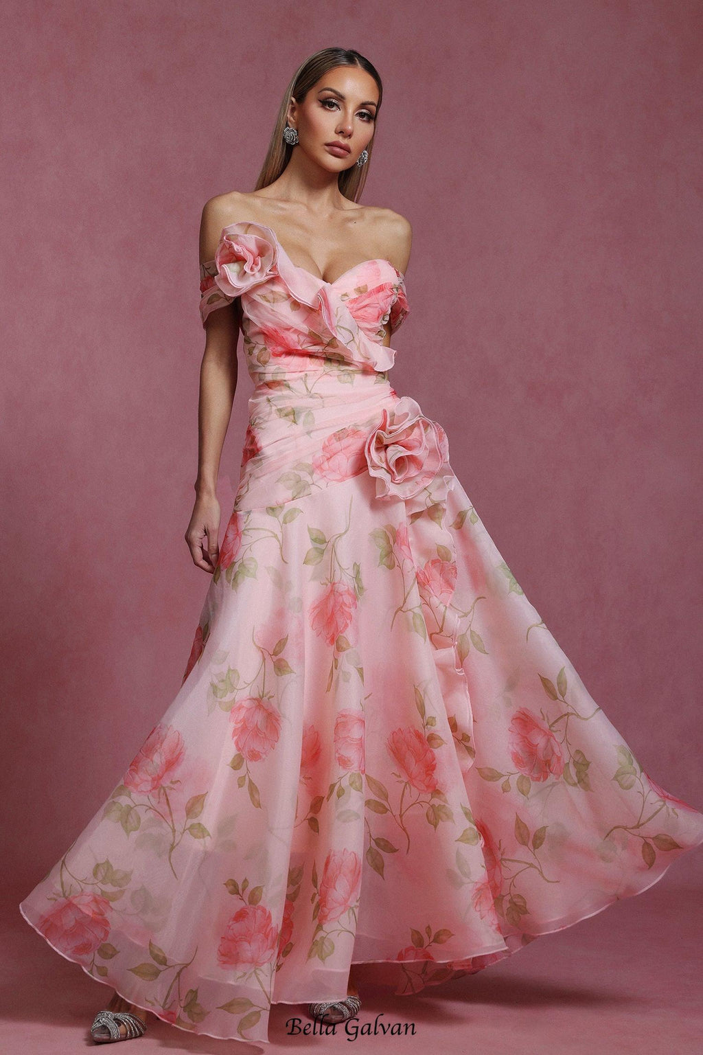 Flowering Girl Women simona Sleeveless Flowers Flounce Maxi Dress