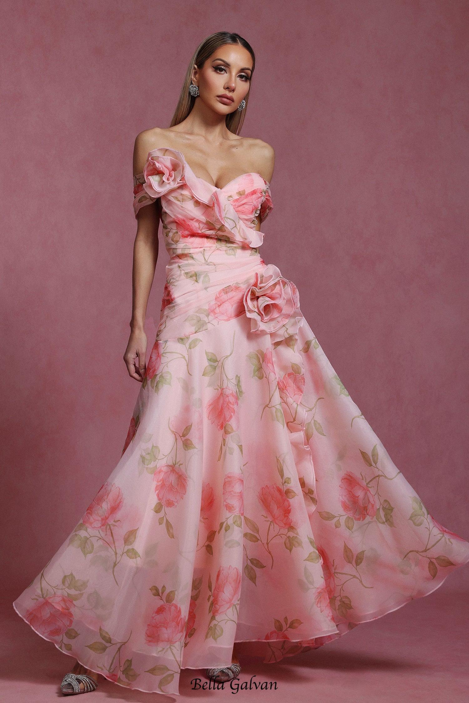 Flowering Girl Women simona Sleeveless Flowers Flounce Maxi Dress