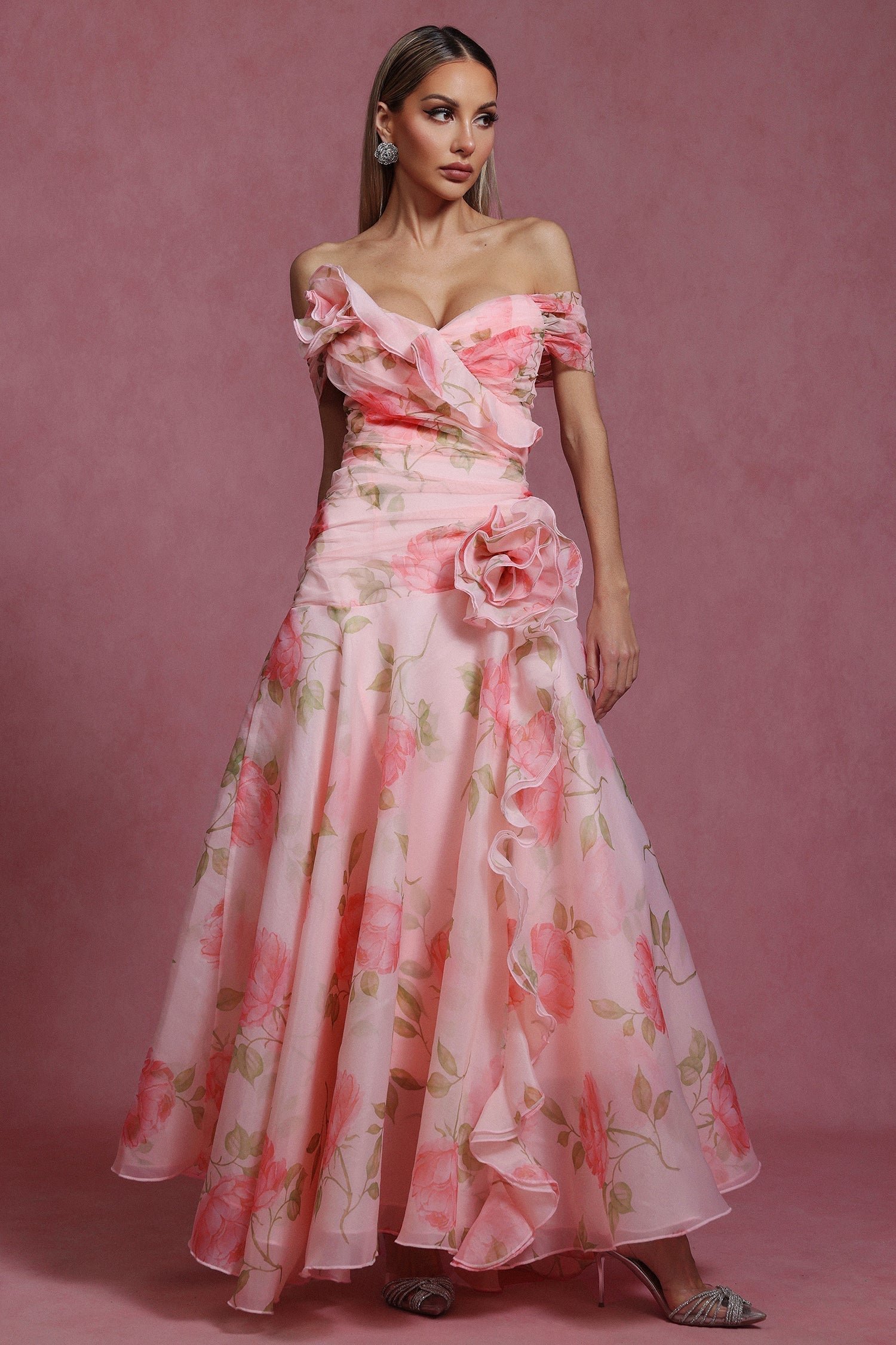 Flowering Girl Women simona Sleeveless Flowers Flounce Maxi Dress