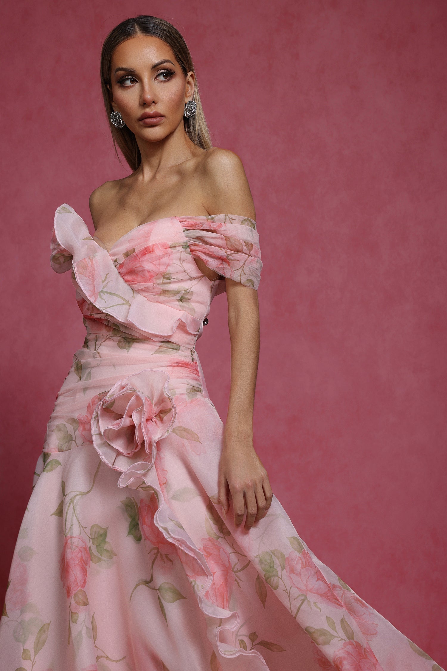 Flowering Girl Women simona Sleeveless Flowers Flounce Maxi Dress