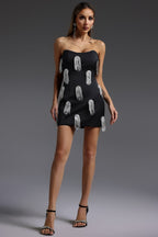 Flowering Girl Women Flor Sleeveless Diamond Tassels Mini Dress in black