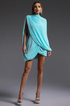 Flowering Girl Women susanna Long Sleeve Fold Splice Mini Dress in blue
