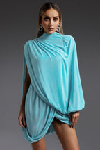 Flowering Girl Women susanna Long Sleeve Fold Splice Mini Dress in blue