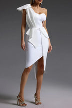 Flowering Girl Women One Shoulder Bow Slit Bandage Midi Dress