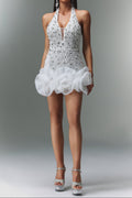 Tove Sleeveless V-neck Diamond Flowers Mini Dress