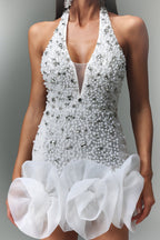 Tove Sleeveless V-neck Diamond Flowers Mini Dress
